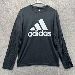 Adidas Shirt Mens Medium Black Long Sleeve Big Logo Tee Tagless Golf
